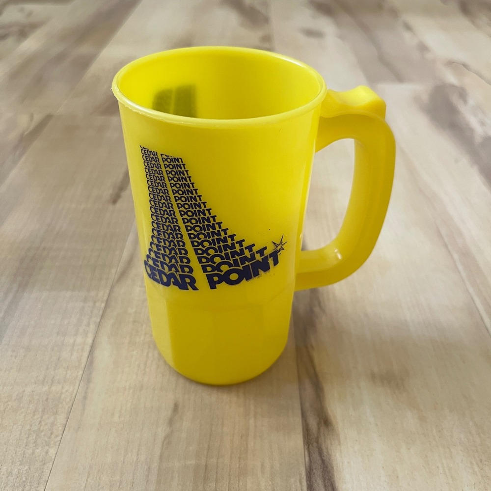 Vintage Cedar Point Souvenir Mug Yellow Blue Plastic Retro Kitsch 90s Americana